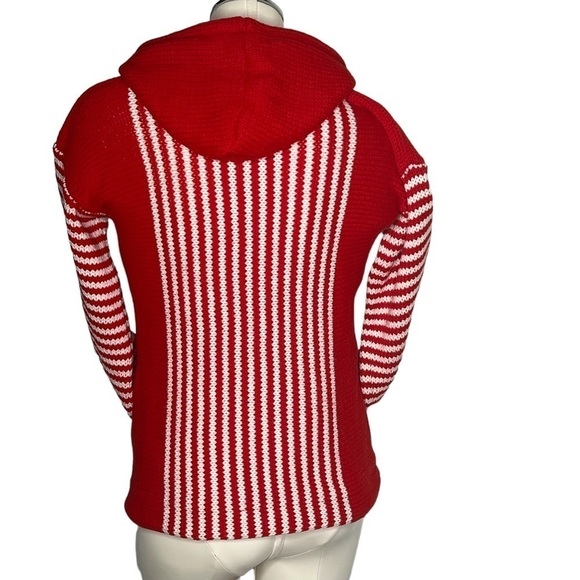 VINTAGE YOUNG STYLE Red White Striped Hooded Sweater Women's Size S/M EU 40/42 - Picture 6 of 17